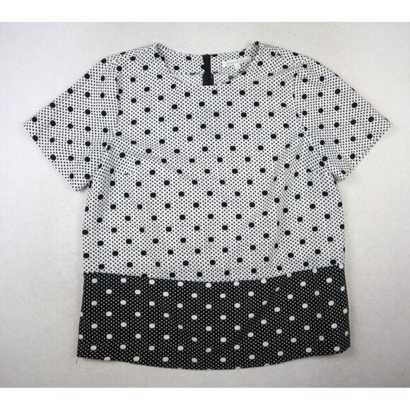 DANIEL RAINN - WOMEN'S BLACK & WHITE POLKA DOT PRINT SHORT SLEEVE TOP BLOUSE - L - Picture 1 of 5
